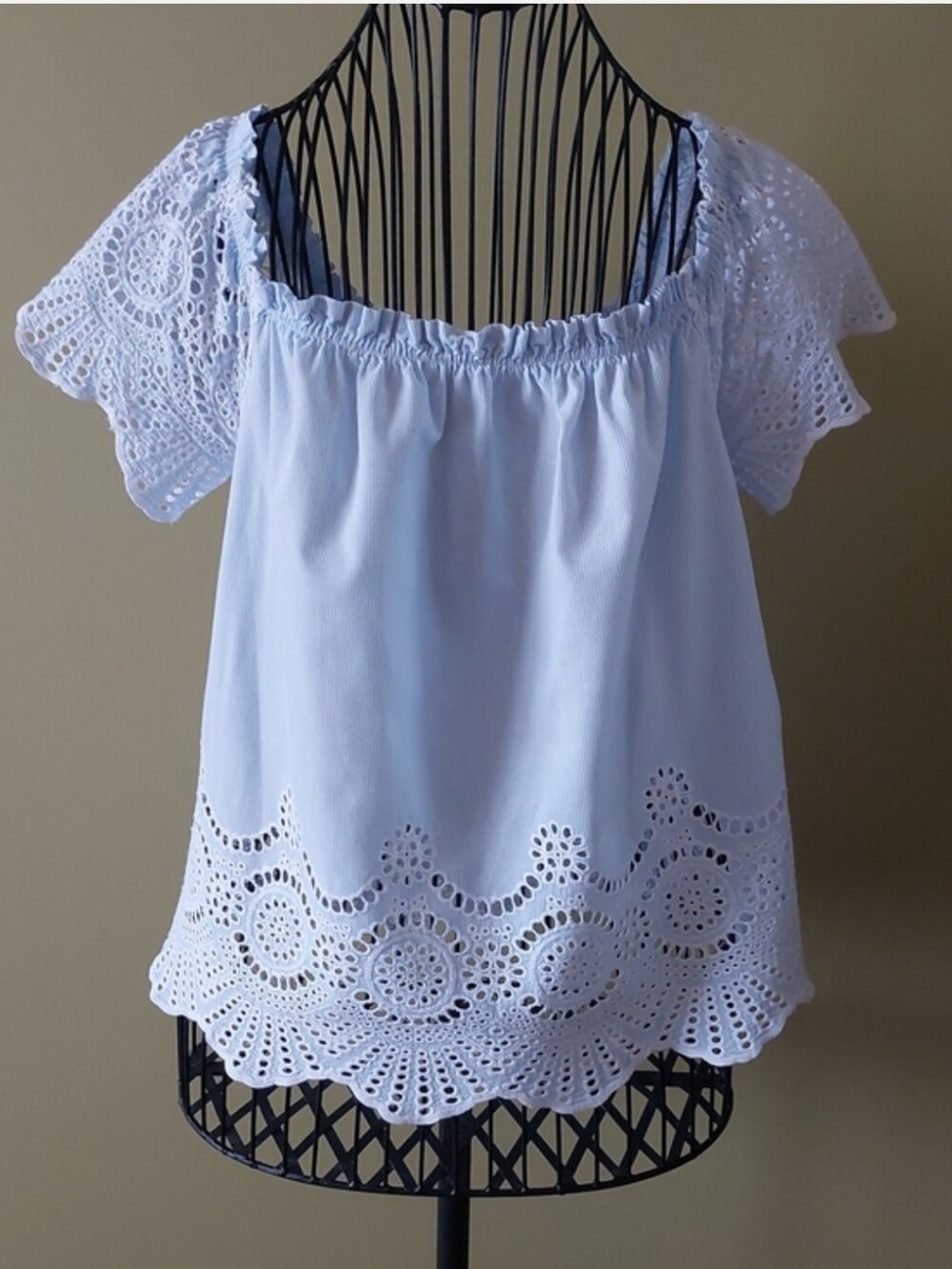 Women's White Eyelet Off-Shoulder Blouse